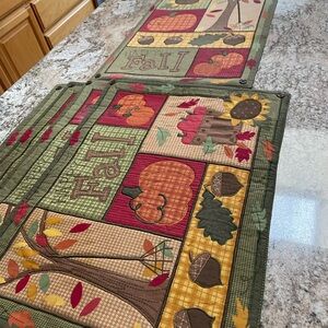 Autumn Patchwork Table Runner & 4 Placemats. Fall Pumpkin & Sunflower